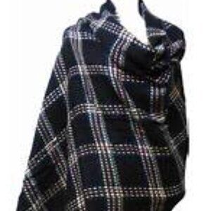 Cejon Womens Scarf Black Plaid Blanket Wrap Wool Blend Multicolor 76"